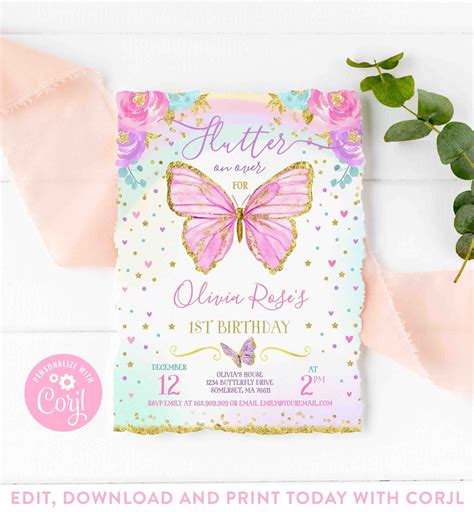 Butterfly Birthday Invitation Butterfly Invitation Whimsical Etsy