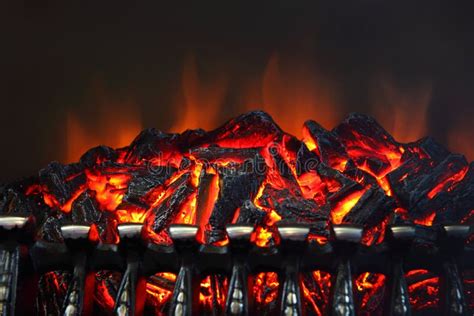 Glowing Coals And Fire Flames In Fireplace Stock Photo Image Of