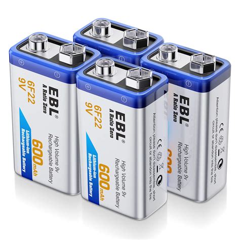 Buy Ebl 9 Volt Rechargeable Batteries Lithium Ion 9v 600mah Li Ion Batteries 4 Packs Online At