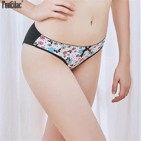 Funcilac Underwear Women G String Sexy Seamless Underpant Floral Print Grils Low Waist Patchwork