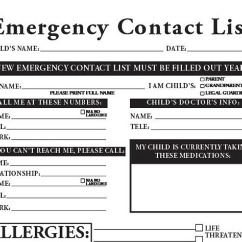 Emergency Contact List Daycare Instant Digital Download Etsy