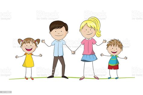 Ilustración De Joven Familia Con Dos Hijos Y Más Banco De Imágenes De