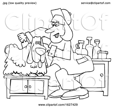 Cartoon Black And White Dog Being Groomed By Djart 1627429