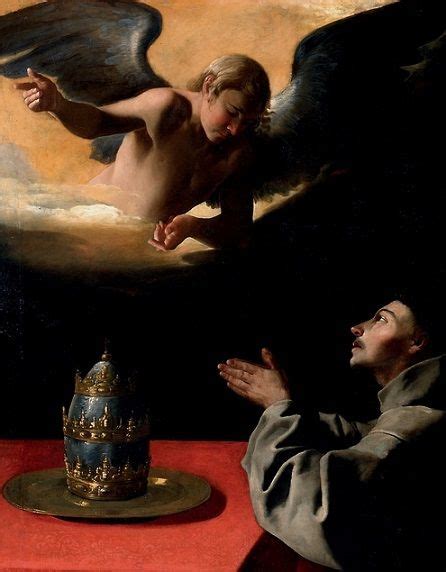 A Painting Of An Angel Hovering Over A Man Kneeling Down