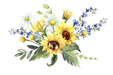 Sunflowers And Wildflowers Clip Art Sunflowers Watercolor Watercolor