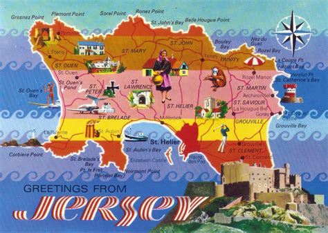 Large Tourist Illustrated Map Of Jersey Island Jersey Europe