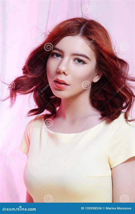 Romantic European Girl With Shiny Ginger Hair Cute Tender Teenager