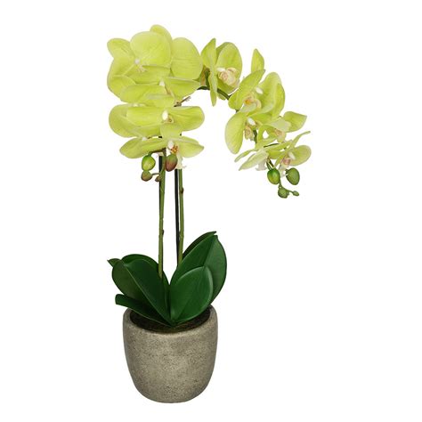 Artificial Double Stem Orchid In Grey Stone Look Vase House Of Silk Flowers®