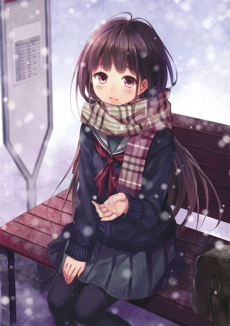 Anime Girl Original Snow Winter Beauty School