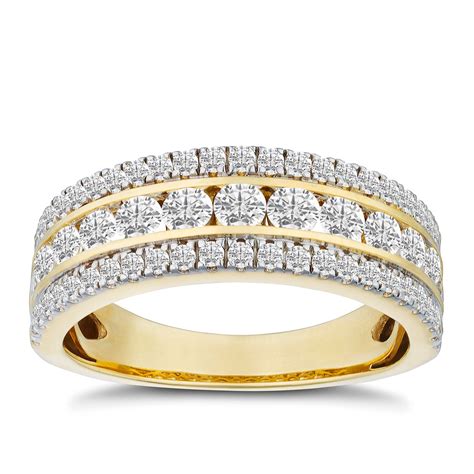 Diamond engagement rings for women. 18ct Yellow Gold 1ct Diamond Three Row Eternity Ring ...