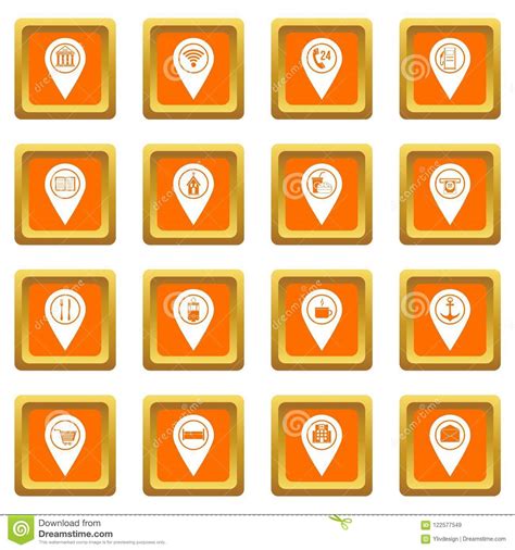 Points Of Interest Icons Set Orange Stock Vector Illustration Of