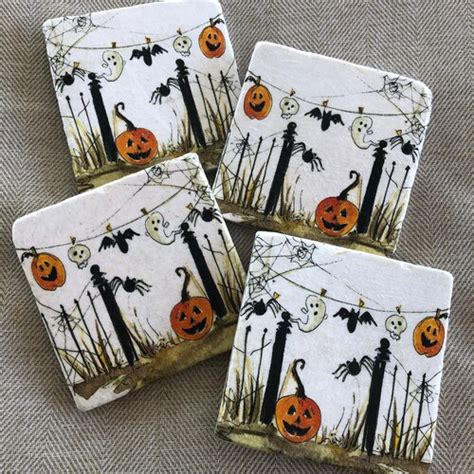 Natural Stone Halloween Coasters Pumpkin Coasters Ghost Etsy
