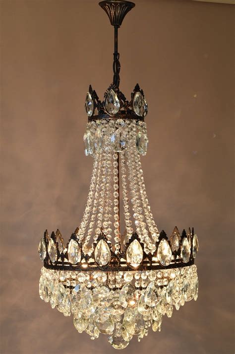 Empire Vintage Crystal Chandeliers Bronze Lighting Antique Etsy