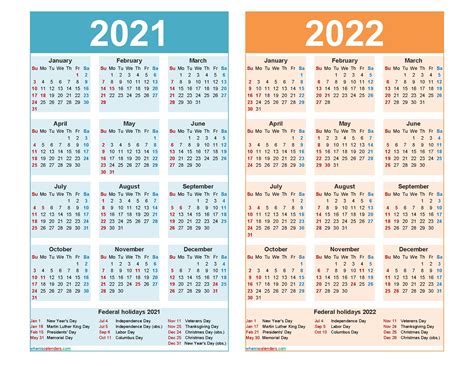 Printable Yearly Calendars 2021 2022 Best Calendar Example