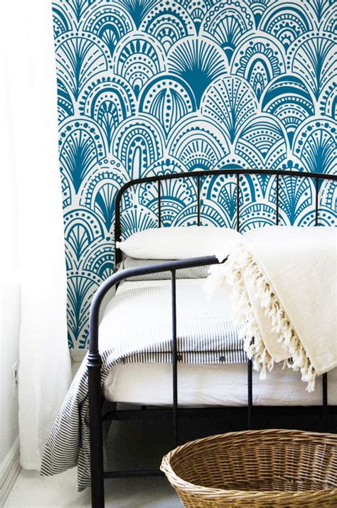 Blue Bohemian Removable Wallpaper Abstract Wallpaper Blue Etsy