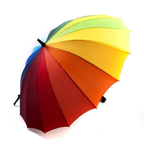 Colorful Women Parasol Rainbow Windproof Umbrella Big Long Handle