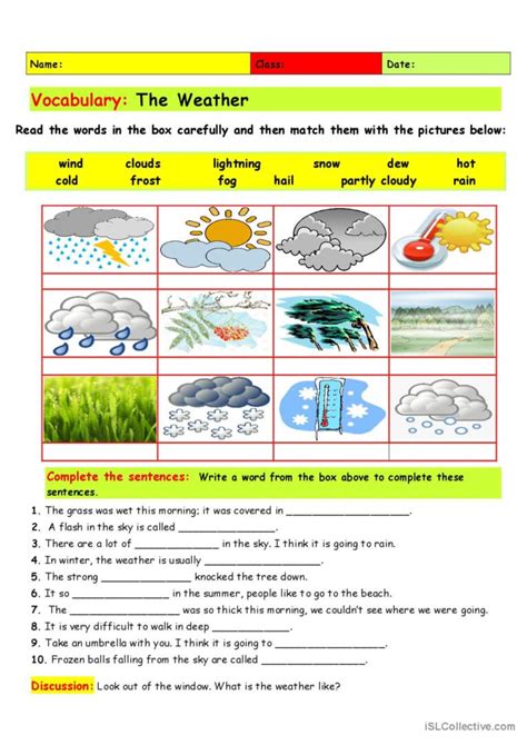 Vocabulary The Weather English Esl Worksheets Pdf Doc