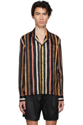 COMMAS Black Silk Solar Stripe Shirt SSENSE