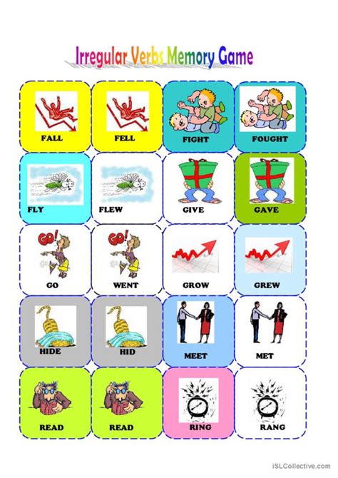 Memory Game Cards Irregular Verbs English Esl Worksheets Pdf And Doc