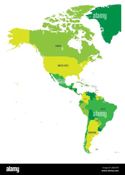 Political Map Of Americas In Four Shades Of Green On White Background