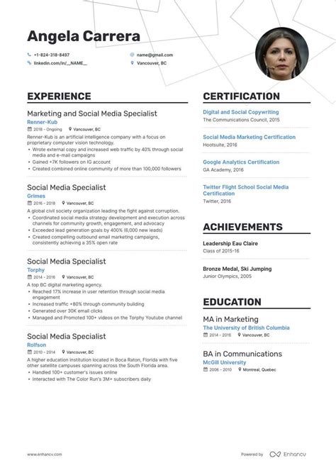 Your experience, skills and interests must be compatible with each other. TOP Social Media Marketing Resume Examples & Samples for 2020 | Enhancv.com