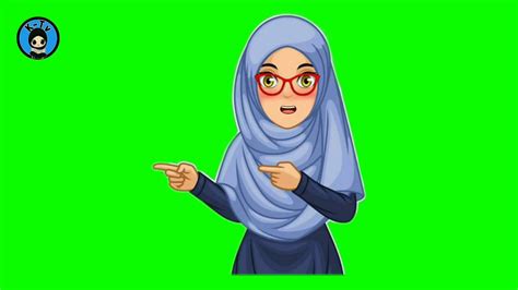 Green Screen Animasi Kartun Hijab Kacamata Youtube