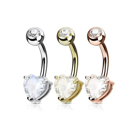 14g 3pc Heart Cz Prong Set 14kt Gold Plated 316l Surgical Steel Belly Button Ring Value Pack