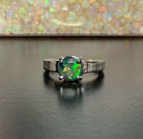 Black Ethiopian Opal Ring 128 Carats 8mm Round Sterling Silver