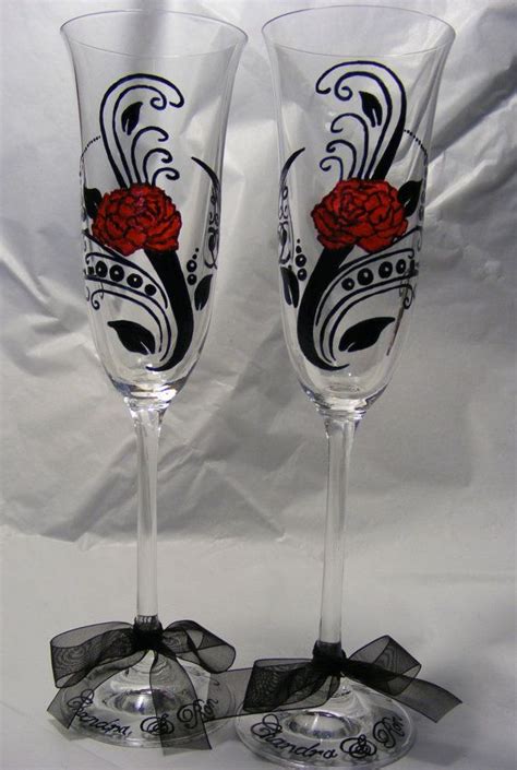 Custom Hand Painted Wedding Glasses Set Of 2 Etsy Wedding Glasses Hand Painted Glasses