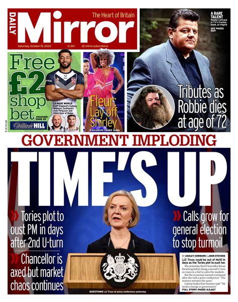 Daily Mirror Front Page 15th Of October 2022 Tomorrow S Papers Today