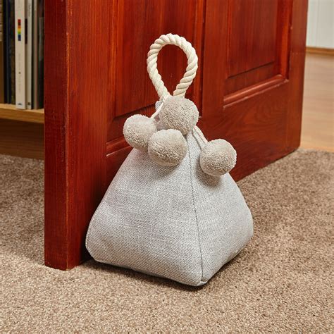 Fabric Door Stop With Pompom Eggshell White