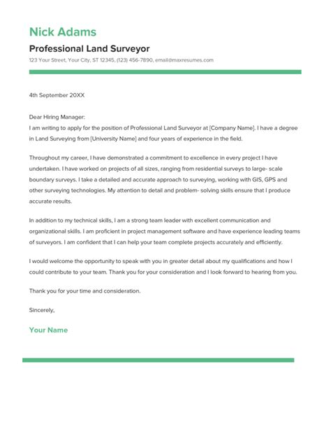 Best Professional Land Surveyor Cover Letter Example For 2023