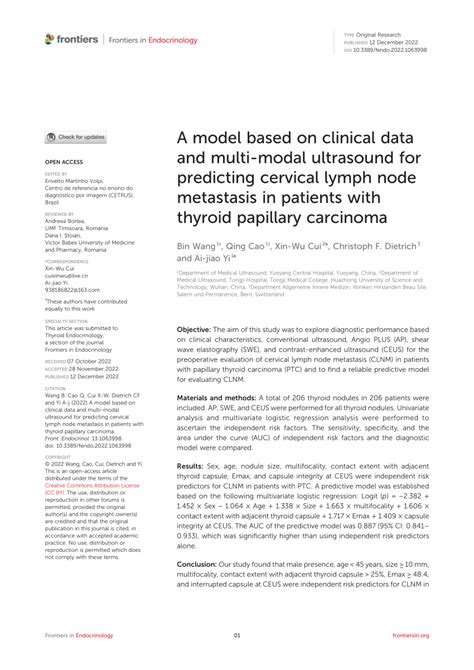 Pdf A Model Based On Clinical Data And Multi Modal Ultrasound For