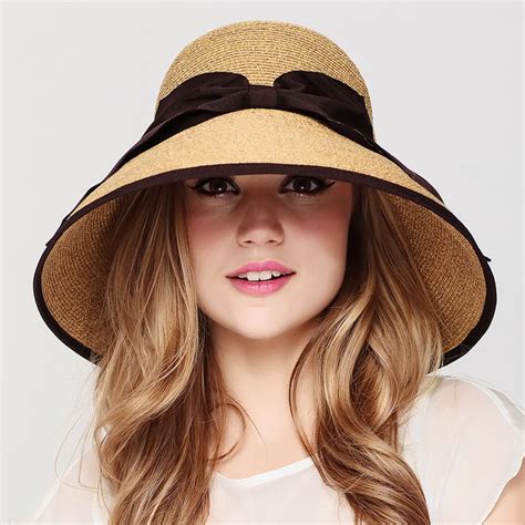 Brown Straw Bucket Hat With Bow Womens Wide Brimmed Sun Hat Uv Wide