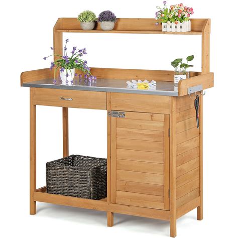 Outdoor Garden Potting Bench Table Planting Work Benches Cabinet Shelf