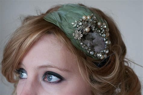tiara feather headband vintage headband antique wedding pearl bride bridesmaid diamanté hair