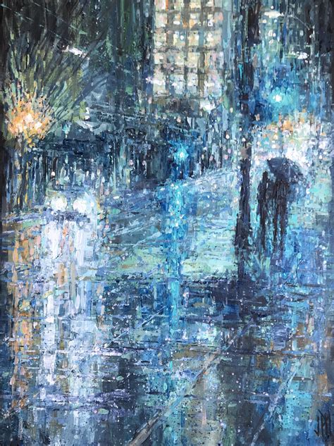 Seattle Night Rain Acrylic Painting Rraining