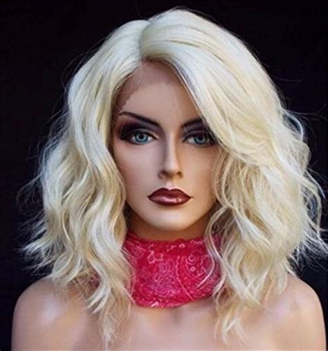 Wigsforyou New Fashion Lace Front Wig Women Short Platinum Blonde Wavy Lace Synthetic Hair Wigs
