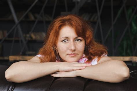 Close Up Portrait Of A Red Haired Attractive Woman Stock Image Image