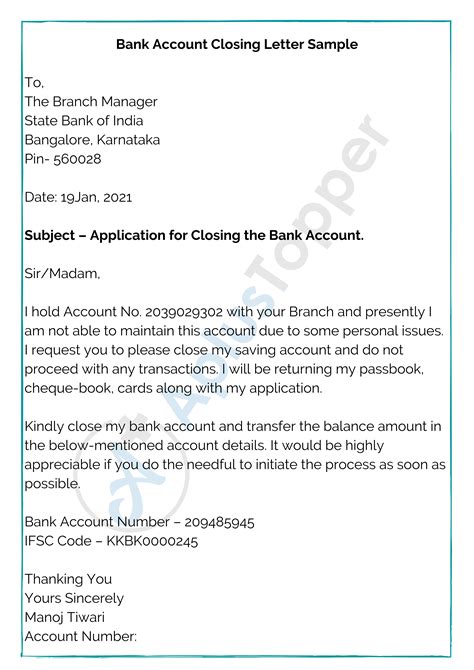 Bank Account Closing Letter Format Sample And How To Write A Bank