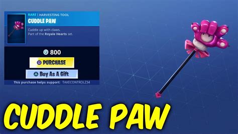 Fortnite New Pickaxecuddle Paw Cuddle Team Leader Pickaxe Youtube