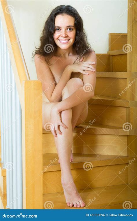Nude Woman Posing On Staircase Stock Photo Image Of Caucasian Home