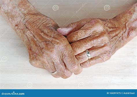The Hands Of A Very Old Woman Old Woman S Hands On A Table Stock Image