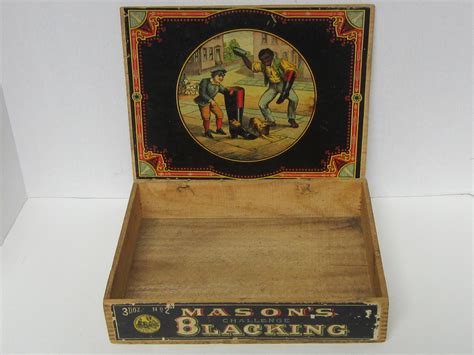 Vintage Primitive Wood Box Masons Blacking Shoe Polish Antique Price