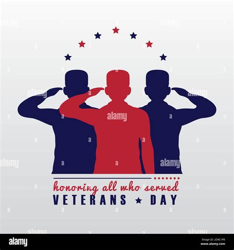 Happy Veterans Day Lettering With Saluting Soldiers Silhouettes Vector
