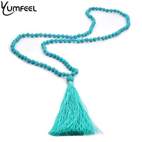 Buy Yumfeel New Unique Natural Howlite Stone Kontted Long Tassel Necklace Blue