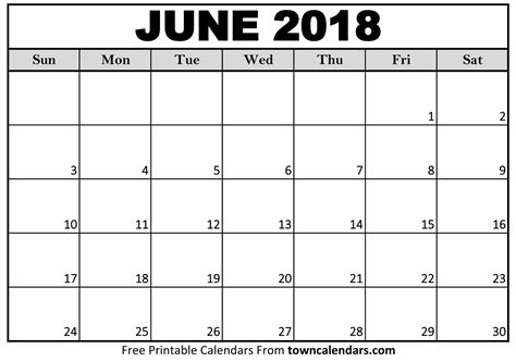 Printable Blank Calendar June 2018