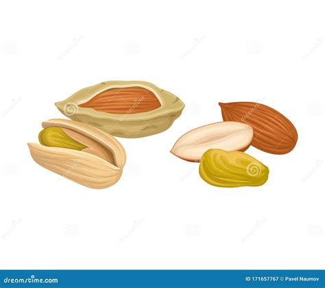 Whole And Cracked Nuts Food For Good Health Isolated On White