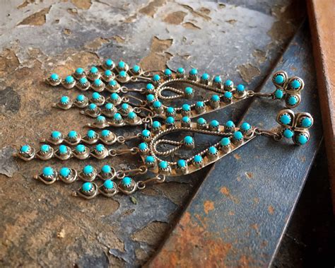 3 3 4 Turquoise Chandelier Earring Dangles Zuni Snake Eye Native