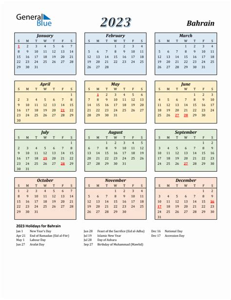 2023 Bahrain Calendar With Holidays